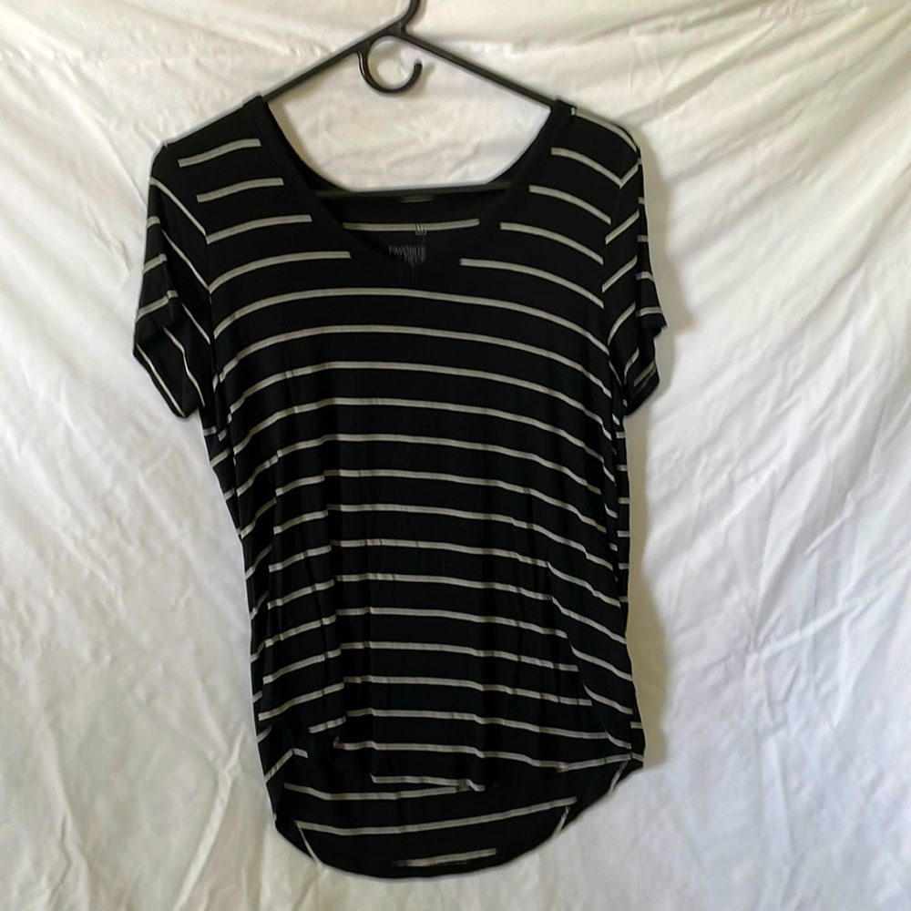 Soft. Lightly used. V neck. Black and white stripes.